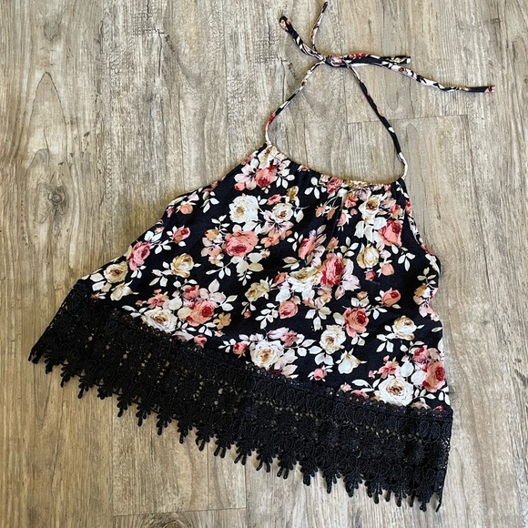 LA Hearts Halter Crop Top (Rose Print) - Picture 1 of 6
